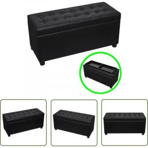 The Living Store - Pouf de rangement Cuir synthétique Noir - Pouf De Rangement - Ottoman - Meuble De Salon - Banc Coffre - Rangement Décoratif