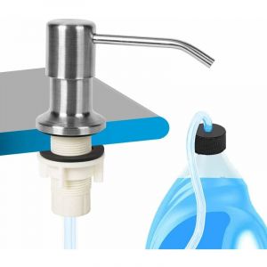 Jusch - Distributeur de Savon pour &eacute;vier de Cuisine Pompe de Comptoir en inox bross&eacute; avec Tube en Silicone de 47 '