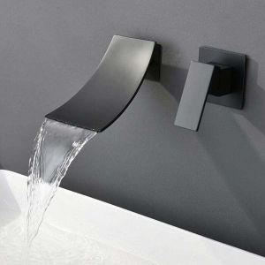 UlisemRobinet de salle de bain cascade , robinet de lavabo encastré pour montage mural - Robinet mural 2 trous avec poignée simple et grand bec