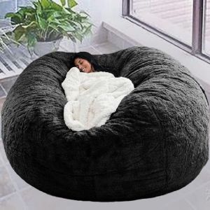 Housse pouf g&eacute;ant salon sans garnitures, floor pouf adulte party loisirs grand rond doux fluffy faux lit