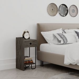 Decortie Sirius Table de chevet moderne avec 1 tiroir &eacute;tag&egrave;re ouverte module gauche caf&eacute; fonc&eacute; largeur 32cm