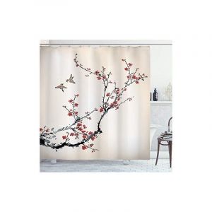 Rideau de douche naturel, oiseaux de style art, décor de salle de bain en tissu avec crochets, 180180, noir bordeaux - Csparkv