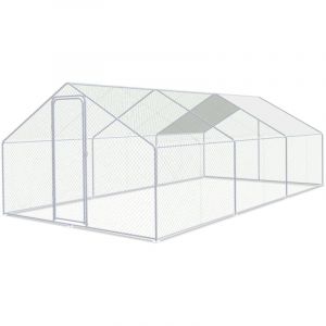 Poulailler extérieur Toit du poulailler, Acier galvanisé Petit poulailler Enclos extérieur avec protection solaire Cage à poules, 3 x 6 x 2 m