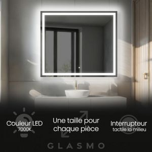 Foram - Miroir Salle de Bain led 90x100 cm Bella - Vertical Rectangulaire Miroir Mural Avec &Eacute;clairage Int&eacute;gr&eacute; Miroir Lumineux - Blanc Froid 7000 k