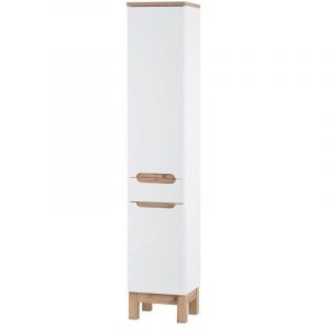 Meublorama - Colonne salle de bain ermano – Chêne clair et blanc brillant – 35x187 cm – 2 portes – à poser