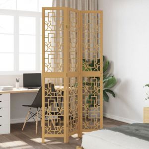 Design In - Cloison de séparation Paravent Séparateur pliable 3 panneaux marron bois paulownia massif CVW23926