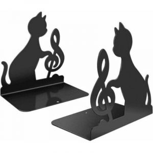 Serre-livres en acier inoxydable, pour soutenir les livres volumineux et lourds ou pour d&eacute;corer votre biblioth&egrave;que et votre bureau (Chat musicien)