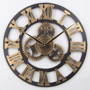 Grande horloge murale r&eacute;tro 3D, horloge murale silencieuse en bois sans tic-tac, horloges &agrave; quartz vintage rustiques pour la d&eacute;coration de la maison,
