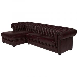 Vente-unique - Canap&eacute; d'angle chesterfield brenton 100% cuir de buffle - Marron reflets ch&acirc;tains - Angle gauche