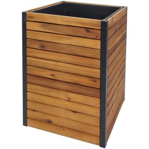 HHG - Jardinière sur pied 581, Jardinière sur pied, Outdoor bois d'acacia certifié mvg aluminium, 60x42x42cm brun