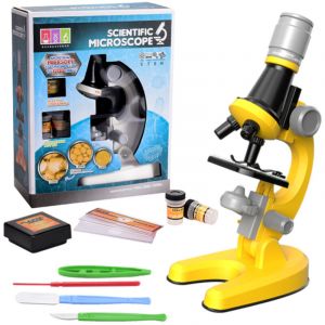 Kit de microscope scientifique avec grossissement 100X/400X/1200X et lames - Cadeau &eacute;ducatif STEM pour &eacute;tudiants et d&eacute;butants,microscope enfant