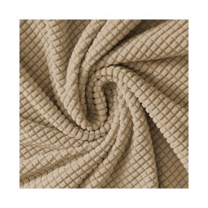 HOUSSE DE CHAISE JACQUARD &Eacute;PAIS BEIGE FONC&Eacute;/CAMEL taille L GRAND DOSSIER HAUT 70cm