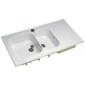 [JAMAIS UTILISE] &Eacute;vier de Cuisine &agrave; Poser GEBERIT Romans 2 Cuve et 1 &Eacute;gouttoir Blanc en C&eacute;ramique - 00690000000