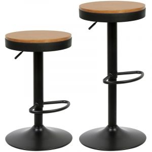Sifree - Lot de 2 Tabouret de Bar Rotative - Tabouret Haut Réglable, en Bois et Métal - Siège de Bar Vintage avec Repos-Pieds noir