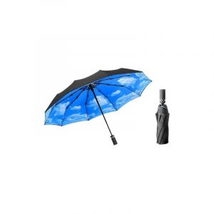 SNQ - ciel bleu et nuages blancs parapluie à trois volets entièrement automatique Portable coupe-vent protection solaire Umbre Z48