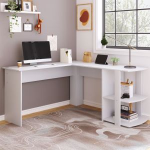 Meubles Cosy - Bureau d'angle, bureau d'ordinateur avec 2 &eacute;tag&egrave;res, 75 x 140 x 140 cm, blanc