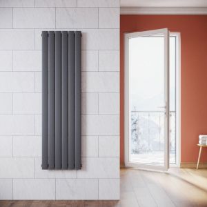 Radiateur eau chaude en acier Conception murale Vertical Tube plat Radiateur chauffage central 1600x465mm Panneau Unique Anthracite (744W) - Sonni