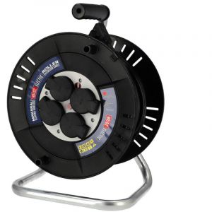 Enrouleur &eacute;lectrique 4 prises 2P+T IP44 noir 3x1,5mm&sup2; 40m - 310.040.302 - HOROZ