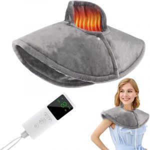 Coussin Chauffant Cervicales, 57&times;34cm Chauffe cou Cervicales &Eacute;paules avec 9 Niveaux et R&eacute;glage de la Dur&eacute;e &agrave; 4 Niveaux, Cape Chauffante &Eacute;lectrique