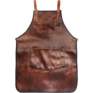 Tablier de chef pour hommes femmes tablier en cuir imperm&eacute;able avec poches sangles crois&eacute;es pour cuisine barbecue cuisine barbier Barista tablier