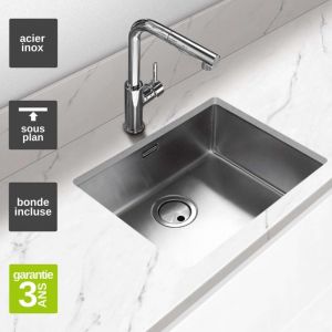 &Eacute;vier sous-plan 1 Cuve 50x40x20cm R25mm - Acier inox 18/10 - ZNTop FR&Eacute;CAN