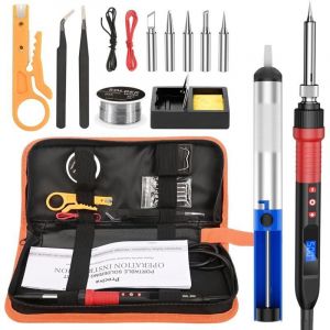 Fer a Souder Kit， 80W Fer a Souder R&eacute;glable avec &Eacute;cran LCD (220℃500℃)，Station de Soudage,Pstolet a Souder，Fil de Soudure，5 Pointes &agrave; Souder, Pince &agrave;
