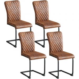 Lot de 4 Chaise de Bureau Design avec Dossier Grillag&eacute; JYMTOM &mdash; Confort Ergonomique et &Eacute;l&eacute;gance Moderne（simili-cuir, Marron）