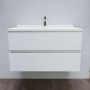Meuble vasque L 90cm P 55cm ROMY - Blanc brillant