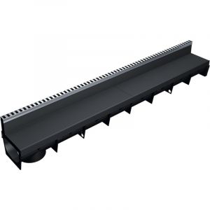 Caniveau Extérieur 1m MEAPARK avec Grille à Fente en PP recyclé + profil E-blade L en inox Classe A15 - Terrasse, Piscine, Jardin - Largeur utile 10cm