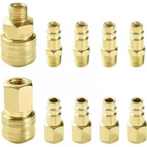 10 Pi&egrave;ces 1/4" BSP Coupleur Pneumatique d'air Kit, Raccord Rapide Pneumatique Europ&eacute;en, Compresseur Raccord d'Air, pour Tuyau Compresseur, Or