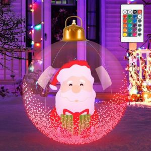 Boule de No&euml;l g&eacute;ante lumineuse de 60 cm avec lumi&egrave;re LED en PVC pour jardin, cour, porche, d&eacute;coration de vacances-P&egrave;re No&euml;l.