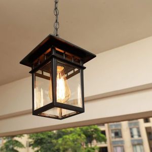 Beijiyi - Lampe Suspendue d'extérieur,Suspension en Acier Galvanisé, Verre Clair Lustre, Courtyard Corridor Aisle Decor Garden Lampe Suspendue