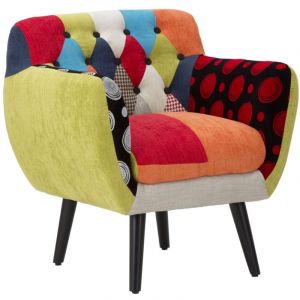 Fauteuil patchwork multicolore 71x63x78 cm style industriel