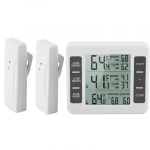 Gistuch - Thermomètre de Réfrigérateur, Thermomètre de Frigo Congelateur sans Fil avec 2 Capteurs, Alarme Sonore, Min/Max, Thermomètre In/Extérieur