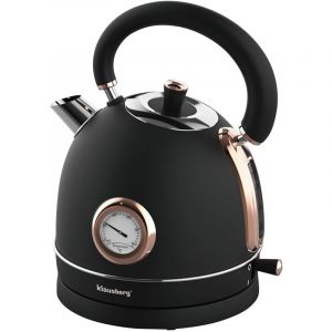 Bouilloire &eacute;lectrique avec thermom&egrave;tre, acier inoxydable, 1,8 L, 2 200 W, KLAUSBERG KB-7905, noir/or rose