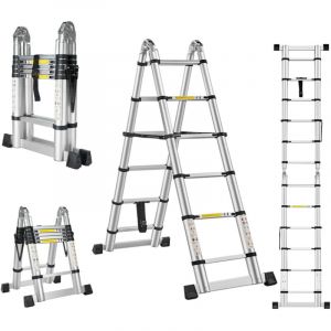 STANEW &Eacute;chelle T&eacute;lescopique de 3.8 m(1.9+1.9), Echelle Pliante 2 en 1, Escabeau T&eacute;lescopique en Aluminium, &Eacute;chelle Pliable avec Travail &agrave; L'int&eacute;rieur