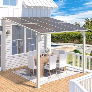 Yodolla - Pergola Adossée, Tonnelle de Jardin Exterieur, Gouttière Intégrée, Résistant uv, 2,4 x 2,4m - Blanc