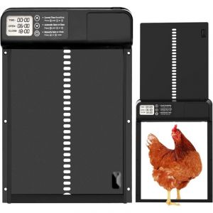 Porte de poulailler automatique, porte de poulailler automatique en alliage d'aluminium avec grand écran LCD, manuel et minuterie, anti-piégeage,
