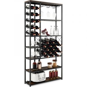 COSTWAY &Eacute;tag&egrave;re &agrave; vin 27 Bouteilles, Casier &agrave; Vin Style Industriel avec 3 Rang&eacute;es pour Verres &agrave; Pied, Diff&eacute;rents Rangements &agrave; 6 Niveaux,