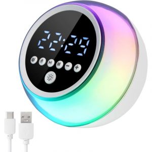 R&eacute;veil Bluetooth, r&eacute;veil de chevet avec haut-parleur Bluetooth, radio FM et lampe &agrave; couleurs changeantes pour la maison, le bureau ou la r&eacute;sidence