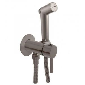 Mitigeur bidet ou WC encastrable SEINA avec douchette en laiton m&eacute;tal gris bross&eacute;