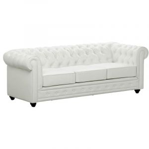 Vente-unique - Canap&eacute; 3 places en simili chesterfield - Blanc