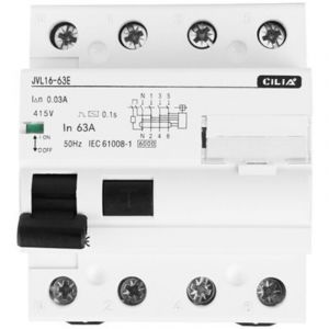 CILIA Interrupteur Diff&eacute;rentiel 4P 25A 30mA Type AC - 400V Triphas&eacute; - 4 Modules - Protection T&eacute;trapolaire contre les Fuites de Courant 63A