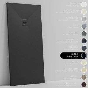 SOULBATH Receveur de Douche -R&eacute;sine -Gel Coat -Texture Lisse/Pierre -Antid&eacute;rapant -Couleur Noir - 90x80- Extra plat 3cm. Bonde de Vidage incluse