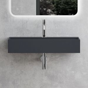 Mai&mai - Lavabo Suspendu Vasque &agrave; Poser Gris Noir Mat 80x40x14cm &Eacute;vier Lave Mains Salle de Bain avec Cache Bonde Col6028
