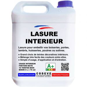 Lasure Bois Interieur - 4x5 l - Codeve Bois - Merisier - Pour La D&eacute;coration De Votre Boiserie, Lambris, Porte Ou Poutre En Bois.