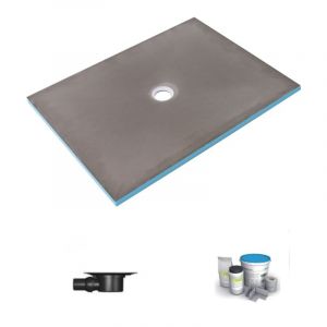 Receveur de douche à carreler 140 x 90 Wedi Fundo Primo rectangle écoulement centré + bonde horizontale + kit d'étanchéité - gris