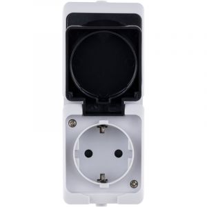 Bloc-prise &eacute;tanche REV AquaMini. Montage en saillie, interrupteur simple et va-et-vient