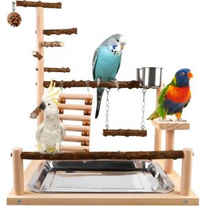 Aire de Jeux pour Perroquets (45x37x26 cm) avec Mangeoire et Plateau, Support d'Activit&eacute;