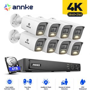 4K Kit de Vidéosurveillance Exterieure 8CH nvr 8×Caméras Intelligente Double Lumière Audio 2 Voies,Vision Nocturne,Détection Mouvement Kit Caméra de